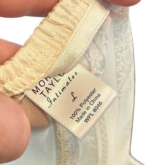 Vintage 90s Morgan Taylor Lingerie Pajamas Set Ivory Striped Button Front Wide L - Picture 7 of 7